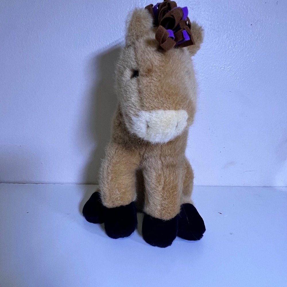 Dakin 9in Horse Plush Tan Purple Brown Curly Mane Vintage 1993 Stuffed Animal